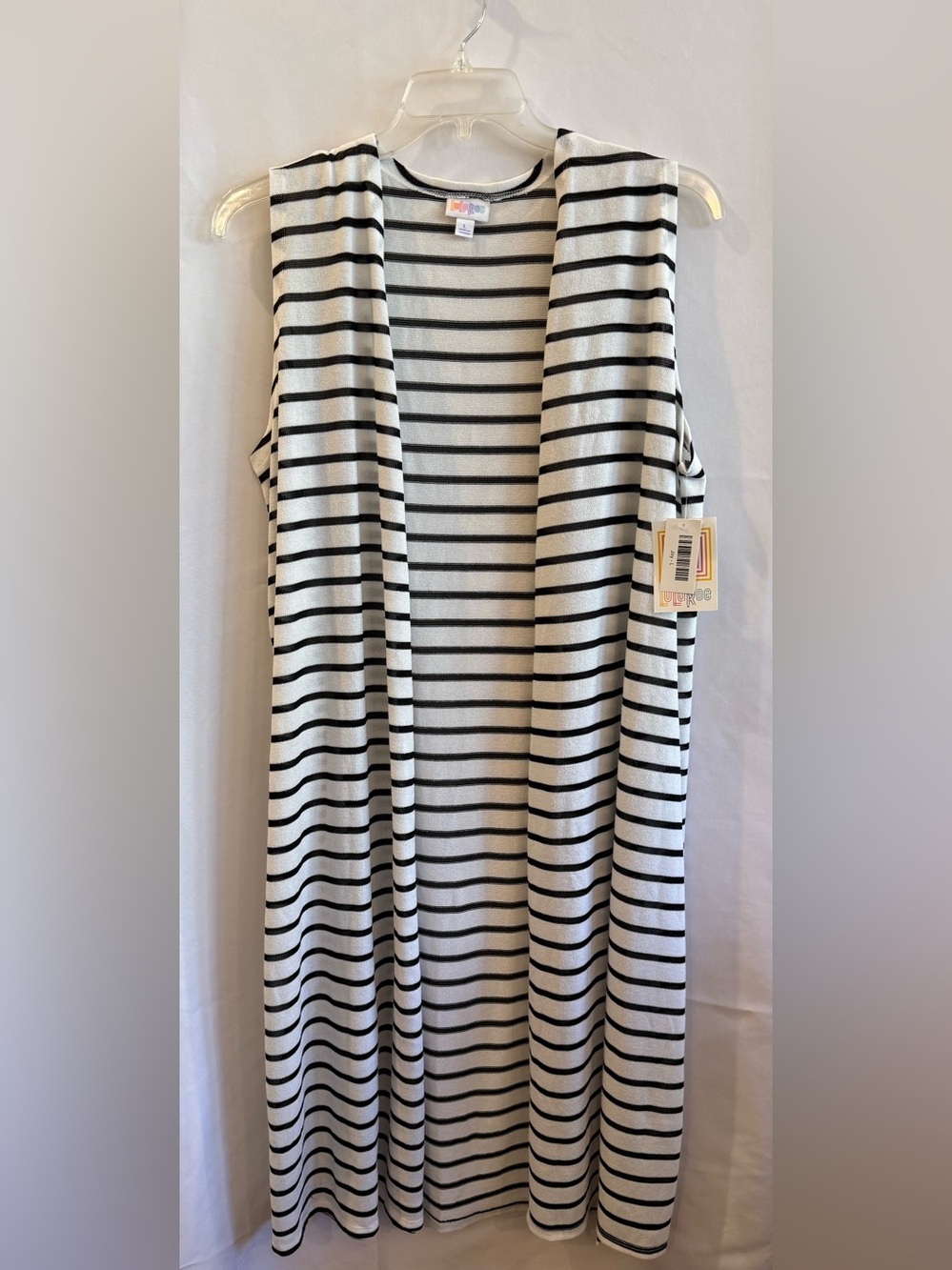 LuLaRoe Black & White Striped Sleeveless Duster Cardigan